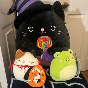 Halloween Squishmallows Cam (4”), Autumn (10”), Tomos (4”),10” & 4”